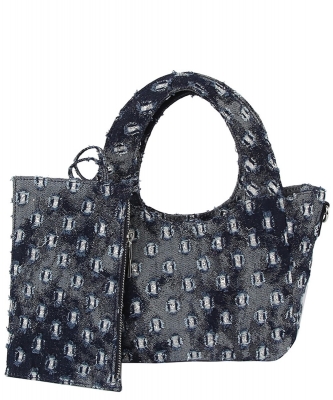 Dotted Distressed Denim Tote Crossbody Bag LY137-Z DARK DENIM